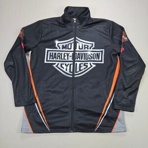 Harley Davidson Calgary Skull Full Zip Track Jacket Men's Small Black Orange